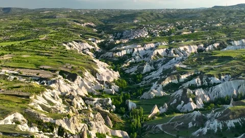 Aerial View of Rock Formations and Green Valleys in Cappadocia 库存影片 218642456