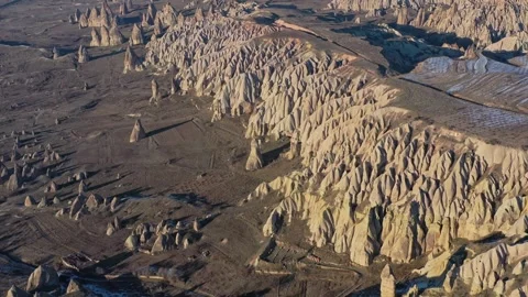 Aerial view of rock formations in Cappadocia, Turkiye. Stock Footage 321002425