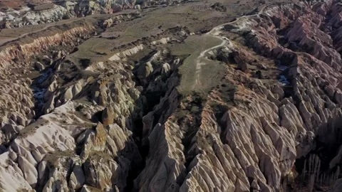 Aerial view of rock formations, Cappadocia, Turkiye. Stock Footage 321002440