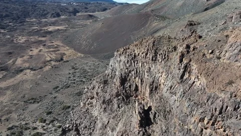 Aerial view of rock formations of El Teide National Park, Tenerife, Canary Stock Footage 301716634