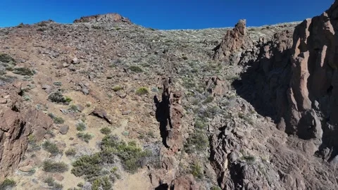 Aerial view of rock formations of El Teide National Park, Tenerife, Canary Stock Footage 301717481