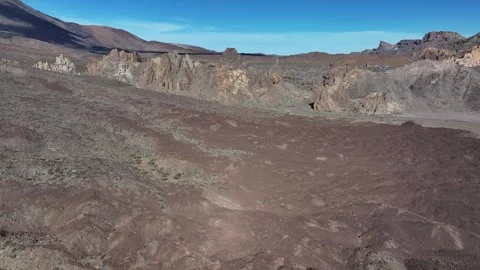 Aerial view of rock formations of El Teide National Park, Tenerife, Canary Stock Footage 301721027