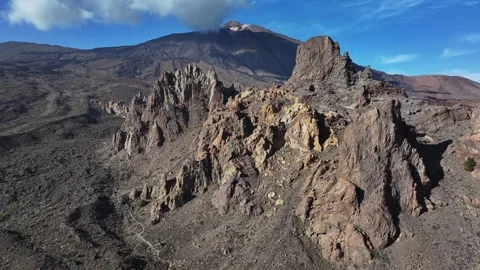 Aerial view of rock formations of El Teide National Park, Tenerife, Canary Stock Footage 301721185
