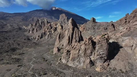 Aerial view of rock formations of El Teide National Park, Tenerife, Canary Stock Footage 301721202