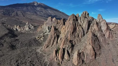 Aerial view of rock formations of El Teide National Park, Tenerife, Canary Video stock 301722050