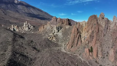 Aerial view of rock formations of El Teide National Park, Tenerife, Canary Video stock 301722065