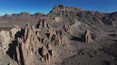 Aerial view of rock formations of El Teide National Park, Tenerife, Canary Video stock 301722285