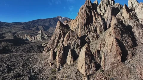Aerial view of rock formations of El Teide National Park, Tenerife, Canary Stock Footage 301723332