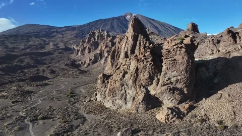 Aerial view of rock formations of El Teide National Park, Tenerife, Canary Stock Footage 301723361