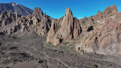 Aerial view of rock formations of El Teide National Park, Tenerife, Canary Stock Footage 301723402