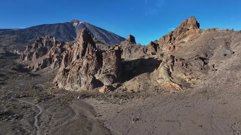 Aerial view of rock formations of El Teide National Park, Tenerife, Canary Video stock 301723894