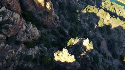 Aerial view of rock formations on a mountain slope Stock Footage 241245883
