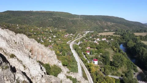 Aerial view of rock formations Ritlite  at Iskar River Gorge, Bulgaria Stock Footage 222935306