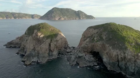 Aerial view of rock formations on the small islands in Hong Kong. Stock Footage 231736254
