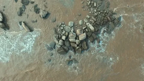 Aerial view of rock structures on a beach Stock Footage 142665702