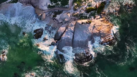 Aerial view of rocks and waves at beach, South Africa. Stock Footage 314711104