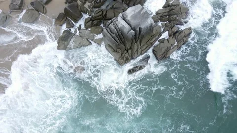 Aerial view of rocks, cliffs and turquoise sea, beautiful natural background. Stock Footage 319455169