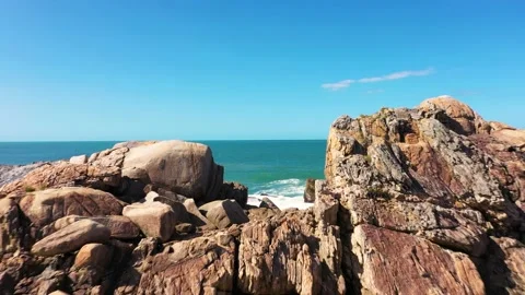 Aerial view of rocks formation at empty beach, south of Brazil. Stock Footage 193637554
