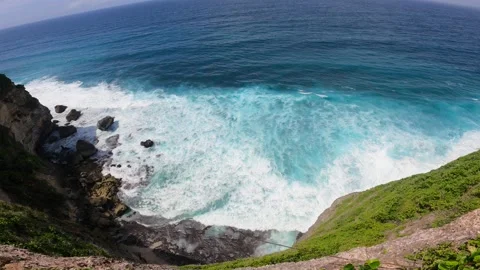 Aerial view of the rocky cliffs and ocean. Paradise on the island Stock Footage 149167438