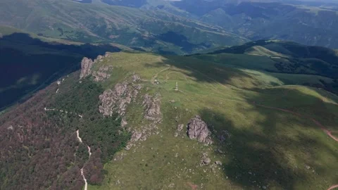 Aerial View of Rocky Cliffs and Peak Station on Stara Planina Mountain Stock Footage 338354600