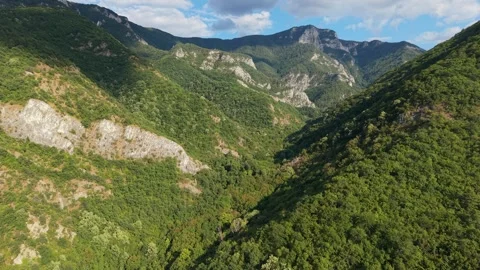Aerial View of Rocky Cliffs and Forest Valley in Bachkovo Bulgaria 스톡 동영상 344762256