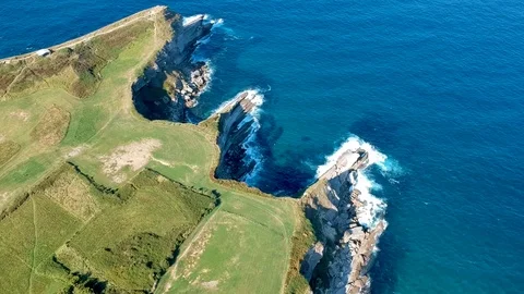 Aerial view of rocky cliffs at Santander, Spain Stock Footage 118536530