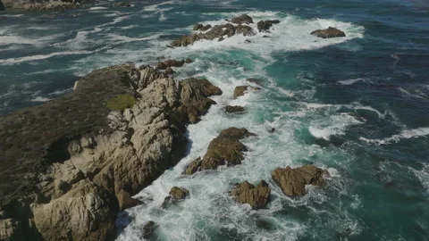 Aerial View of Rocky Formations Off the Central California Coastline Stock Footage 222004394