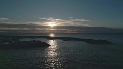 Aerial view of Roda de Bara Marina at Sunrise in Roc de Sant Gaieta Stock Footage 263061480