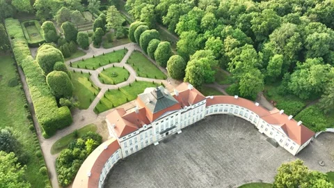 Aerial View of Rogalin Palace and Surrounding Park Landscape-seg06 Video stock 327871881