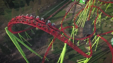 Aerial View of Roller Coaster in Amusement Park Stock Footage 63096007