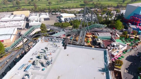 Aerial View of Roller Coaster Construction at Universal Studios Hollywood Stock Footage 305736586