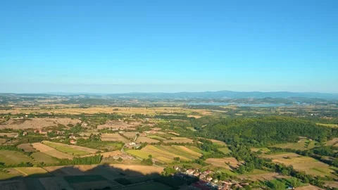 Aerial view of rolling countryside under clear blue sky. Boracki krs Serbia 動画素材 345005012