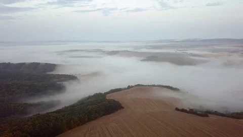 Aerial view of rolling landscape in a soft early morning light. Stock Footage 95003712