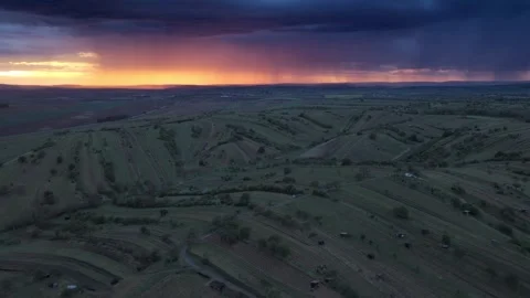 Aerial view of rolling vineyards and storm clouds, Czechia. Stock Footage 334920745