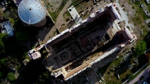 Aerial view of the Roman temple Red Hall Basilica in Bergama city, Turkey Stock-Footage 259286149