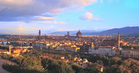 Aerial view of Romantic Florence, floating in the air color bubbles Stock-Footage 69999073
