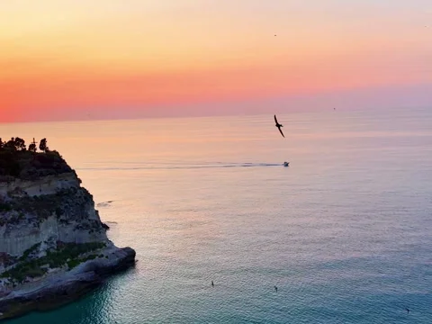 Aerial view of romantic sunset in Tropea, Italy Stock Footage 248010127