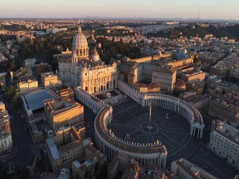 Aerial view of Rome skyline cityscape with Vatican City landmark at sunrise Stock Footage 76240650