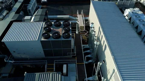 Aerial view of rooftop HVAC systems, United Kingdom. Stock Footage 325192128