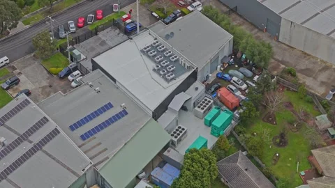 Aerial view of rooftop hvac units operating Stock Footage 340594420