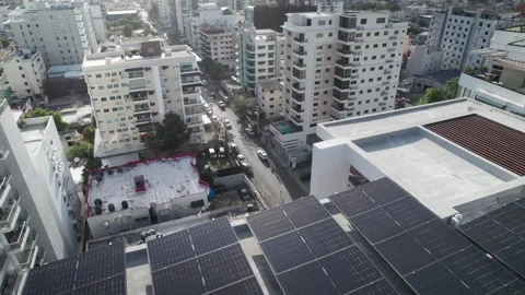 Aerial View of Rooftop Solar Panel Array Stock Footage 337110816