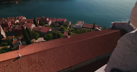 Aerial View Of Rooftops And Adriatic Coast In Rovinj Stock Footage 335838604