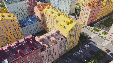 Aerial view of rooftops of city in Eastern Europe Stock Footage 160732753