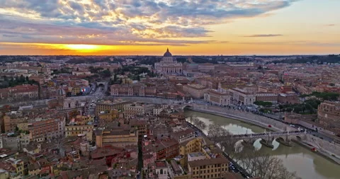 Aerial view rooftops of the city of Rome, Italy. Establishing shot of the Stock Footage 306068060