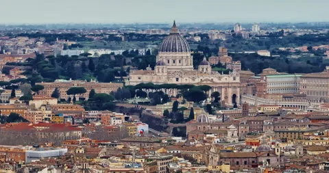 Aerial view rooftops of the city of Rome, Italy. Establishing shot of the 库存影片 308373715
