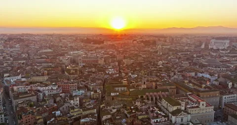 Aerial view rooftops of the city of Rome, Italy. Establishing shot of the Stock Footage 308377812