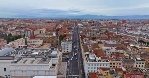 Aerial view rooftops of the city of Rome, Italy. Establishing shot of the Stock Footage 309596949