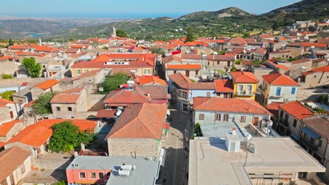 Aerial view of the rooftops of Pano Lefkara in Cyprus. Stock Footage 341550071