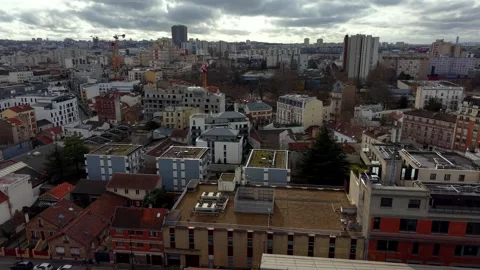 Aerial view of rooftops in Paris suburb, France Stock Footage 334527584
