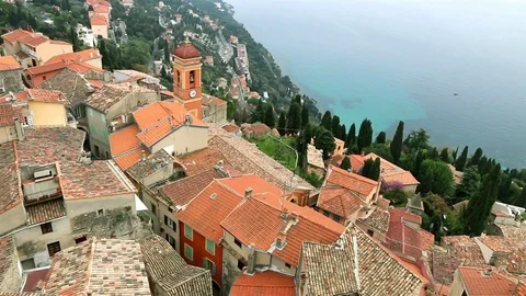 Aerial view on the rooftops of Roquebrune-Cap-Martin.France. Video stock 109156782
